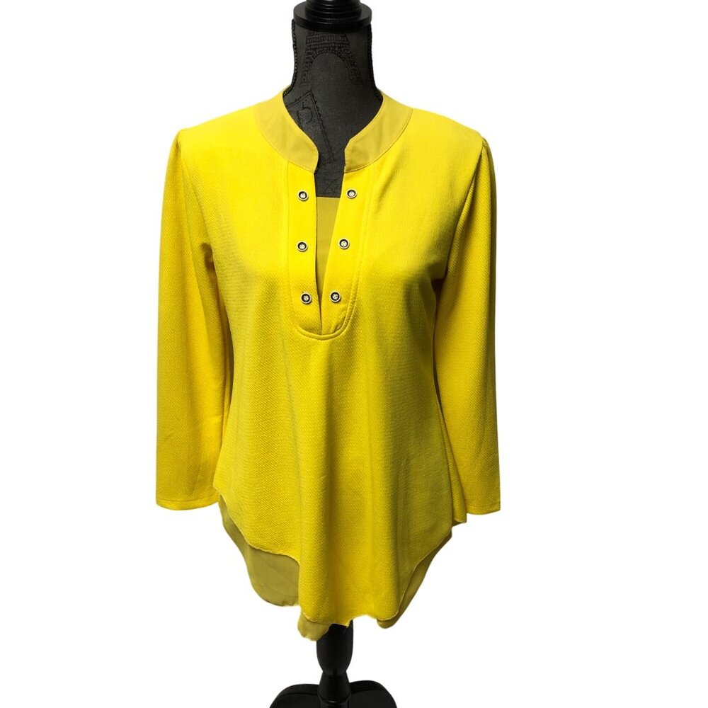 Miaoyigo Blouse Size XL Yellow Layered Look Stretch NEW